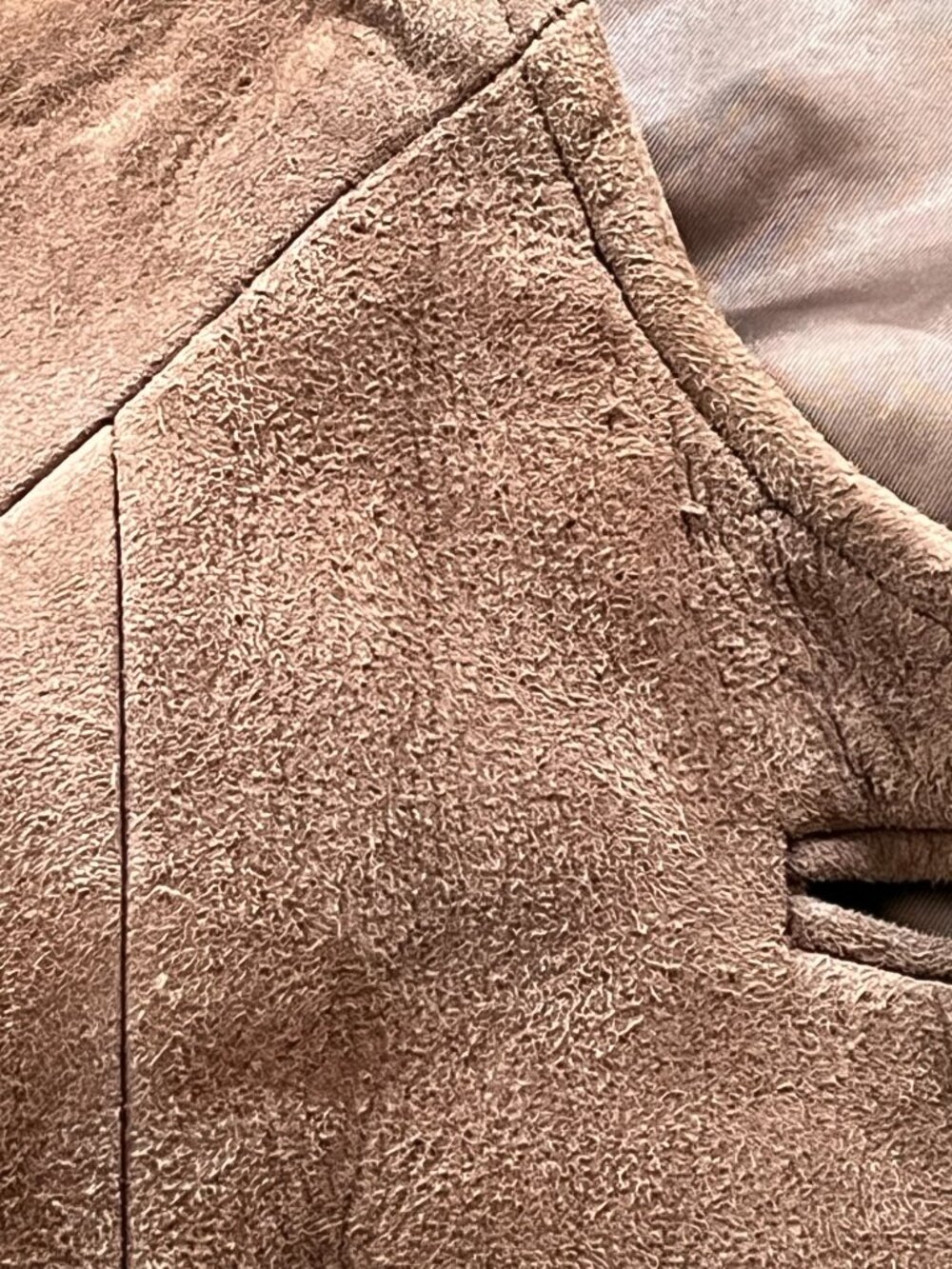 Vintage 1960s Women's Brown Suede Collarless Button Coat w/Pockets Mid Century - Picture 15 of 16